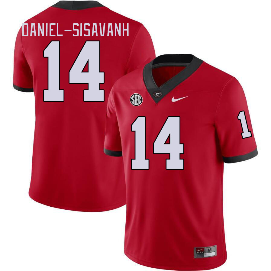 Georgia Bulldogs Men's David Daniel-Sisavanh #14 Red Stitched College UGA Football Jersey 23HA013IB